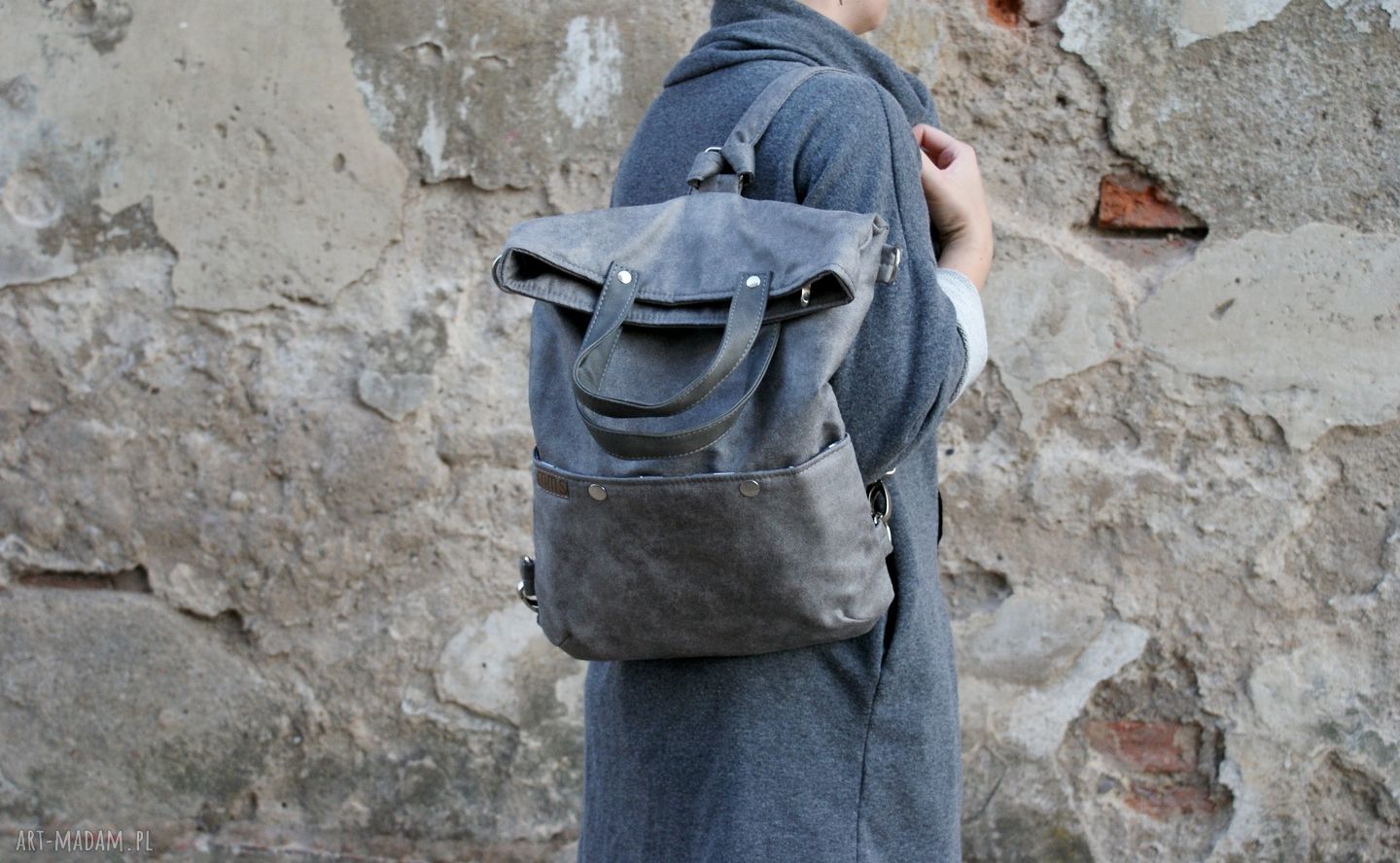 3w1 plecako torba szary vegan torebka plecak casual simple