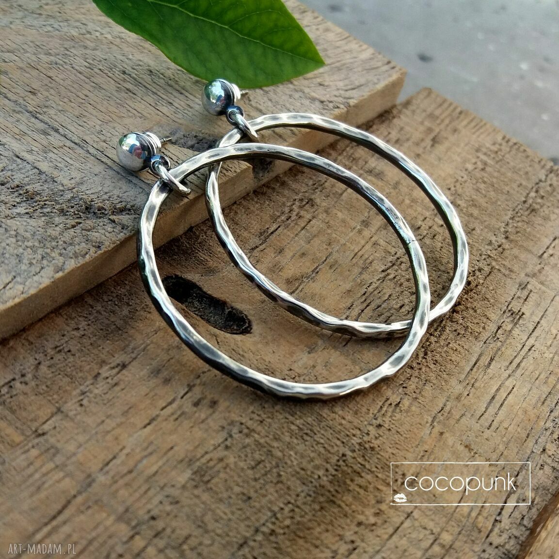 kolczyki: 4,0 CM KOLCZYKI SREBRNE KOŁA NOWOCZESNE, LEKKIE. ręcznie wykonane