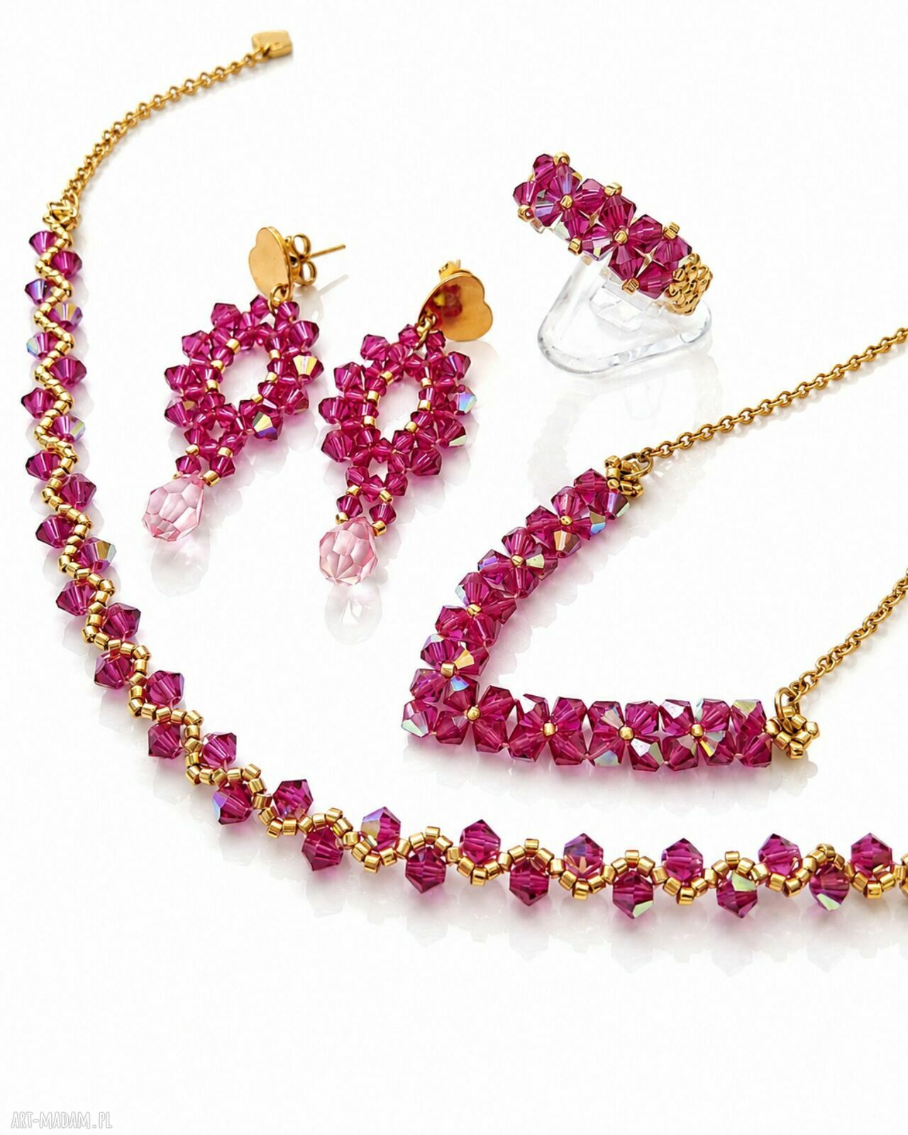 Komplet biżuterii Fuchsia AB - kolczyki, naszyjnik, bransoletka i pierścionek