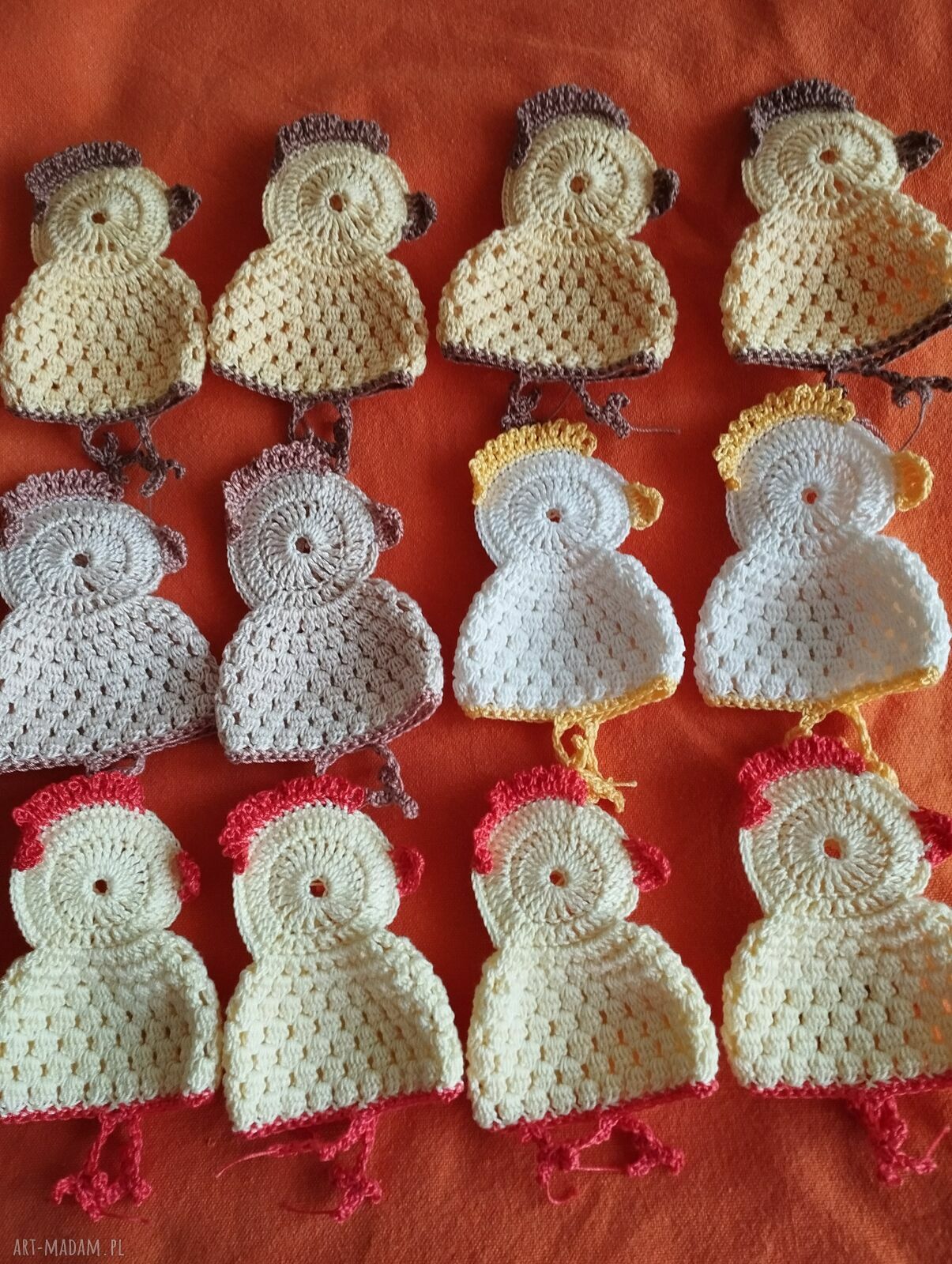 4 kurczaki szydełkowe - ręcznie robione dekoracje wielkanocne do koszyczka