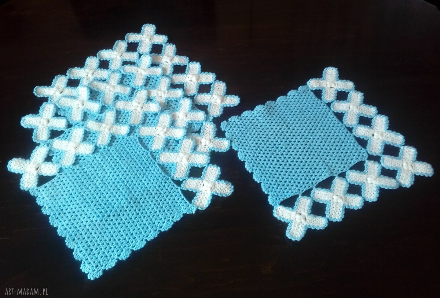 Niebiesko-białe podkładki na stół handmade - komplet 4 szt. 25 x 25 cm