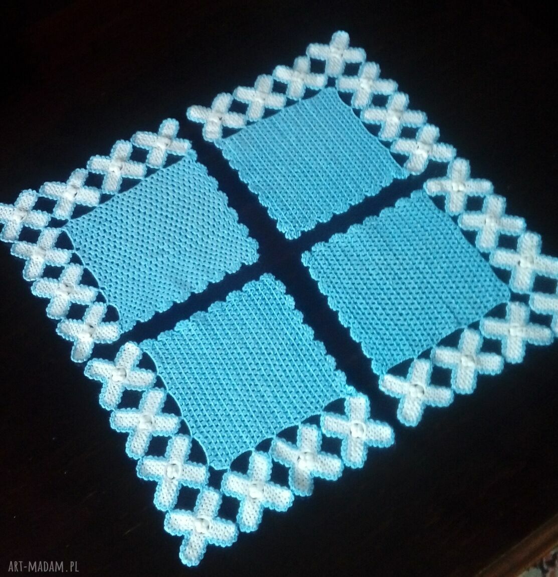 Niebiesko-białe podkładki na stół handmade - komplet 4 szt. 25 x 25 cm