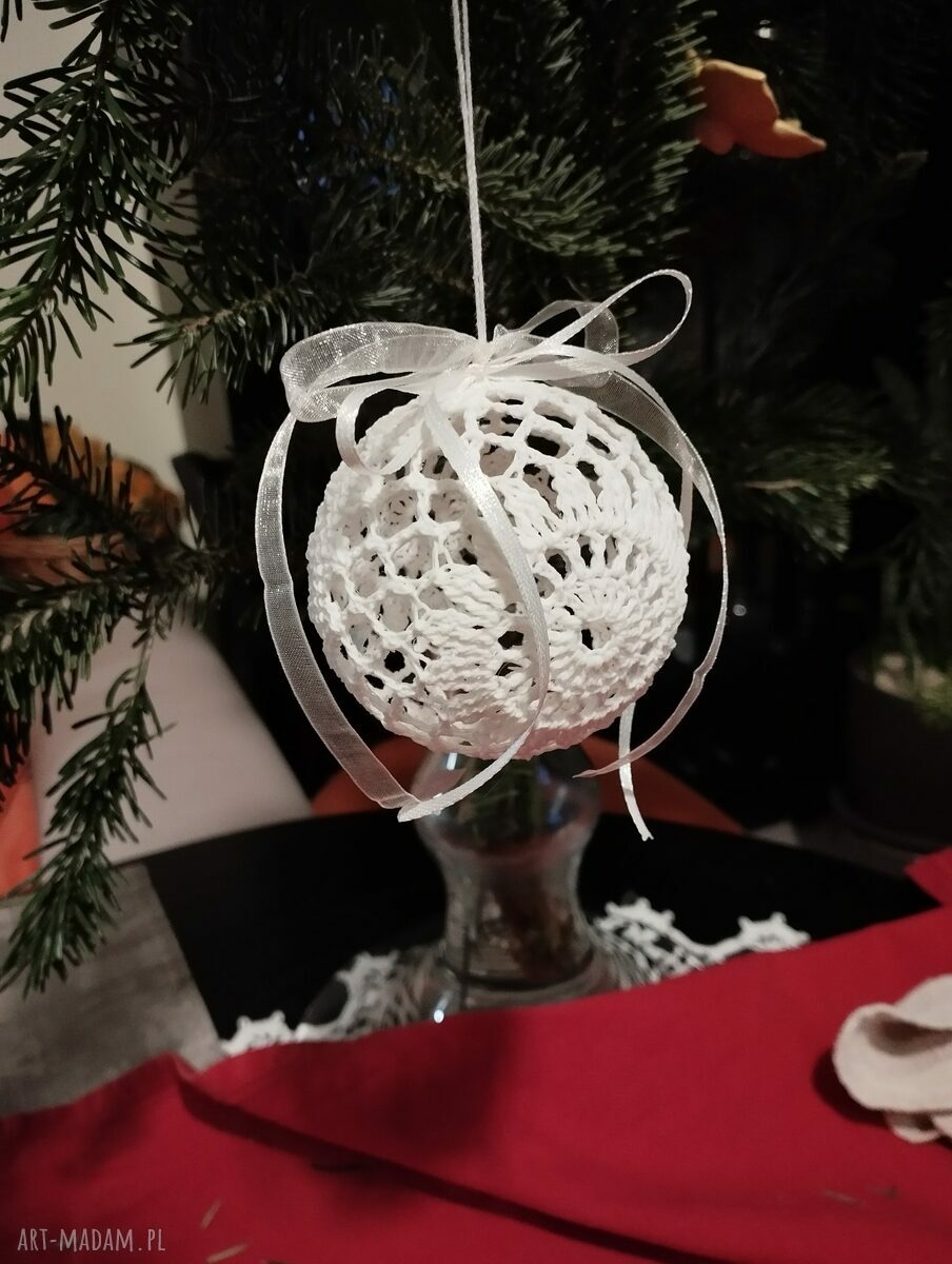 Bombki 4 sztuki i serduszko - handmade dekoracje świąteczne ecru