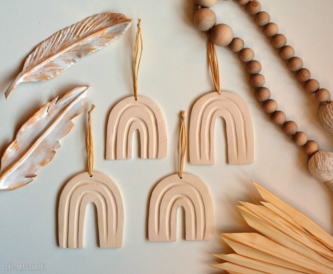 Makrama 4x Zawieszka Ceramiczna Tęcza ręcznie robiona dekoracja boho art Madam.pl