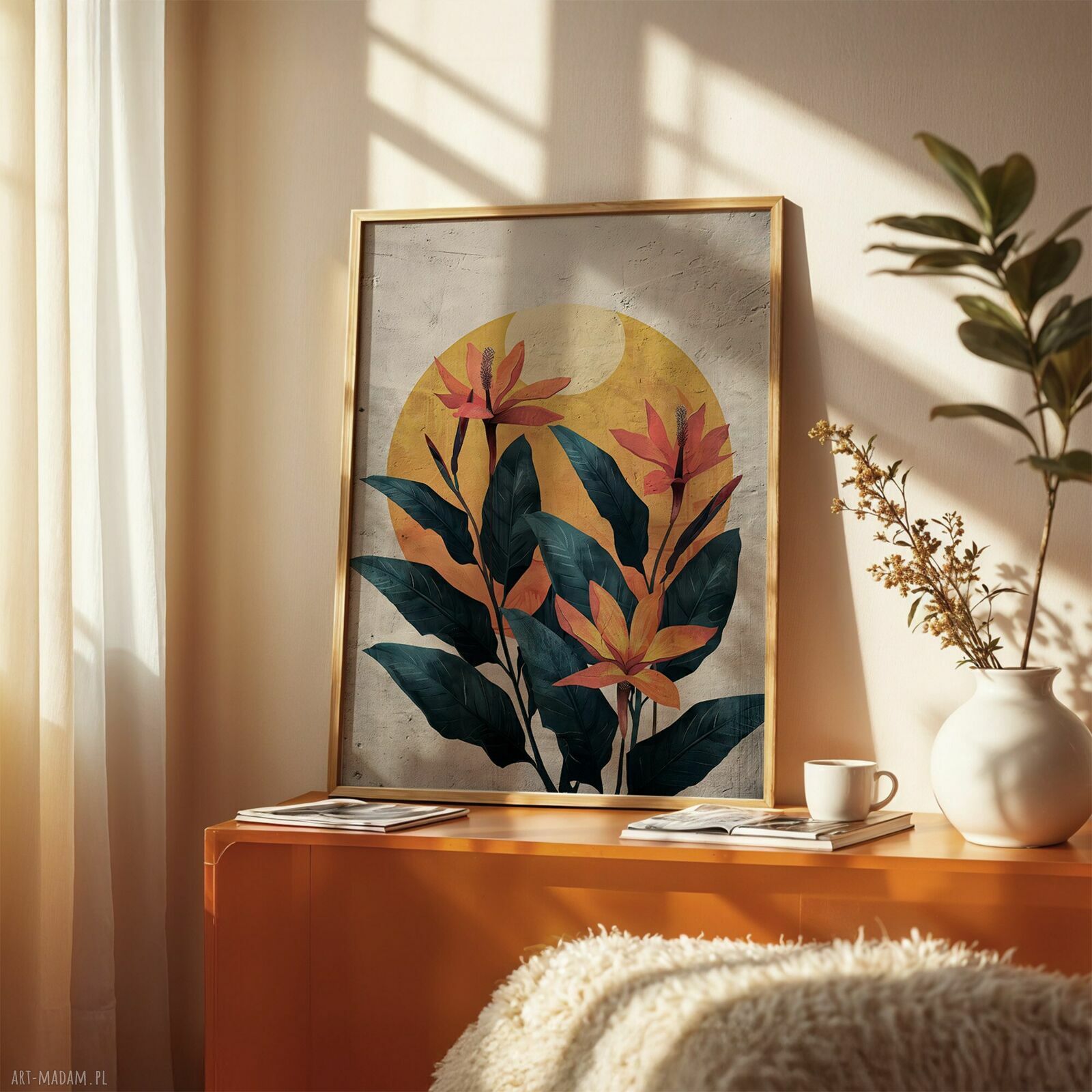 Plakat 40x50 cm - Kwiaty na tle słońca 2 (0746)