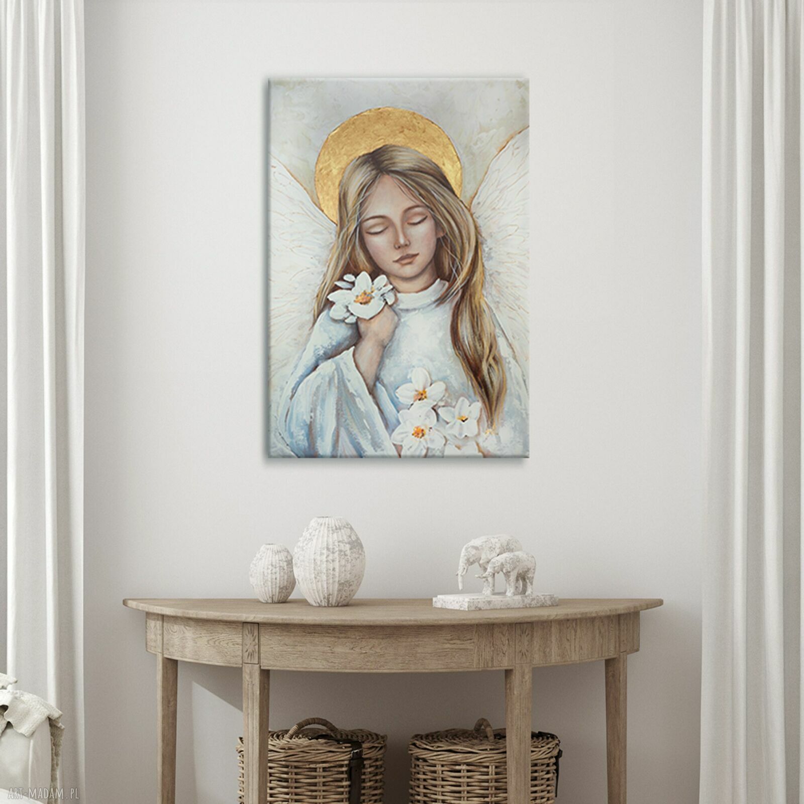Ręcznie malowany anioł stróż 40x60 cm - obraz na płótnie z dedykacją
