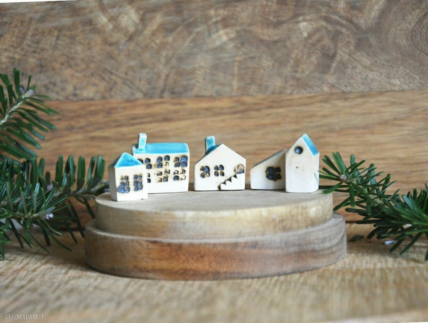 Zestaw 5 ceramicznych domków miniaturki - domek kamieniczki