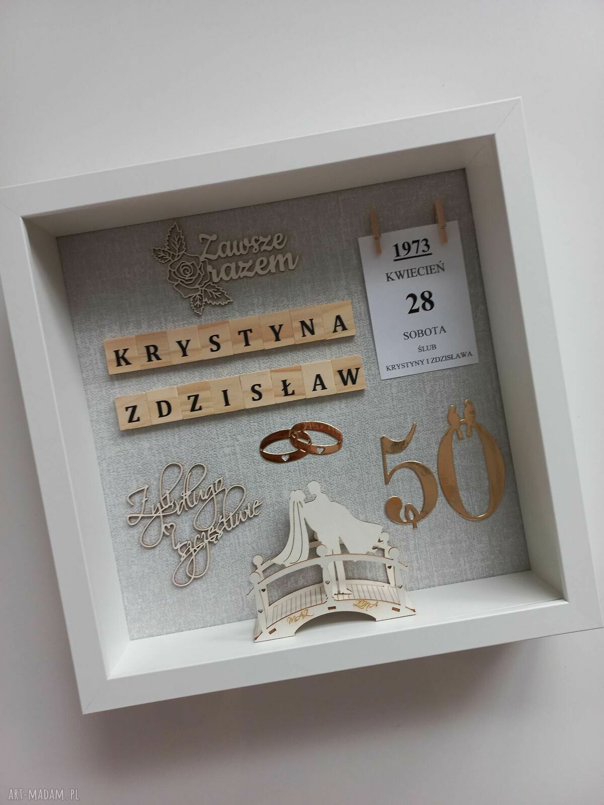 Rocznica ślubu - personalizowana ramka na Złote Gody z miejscem na życzenia