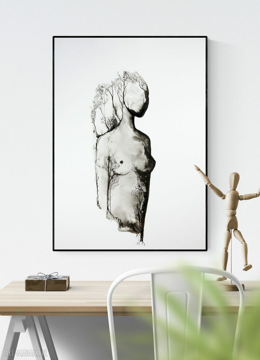 Ręcznie wykonana czarno-biała abstrakcja 50x70 cm - Project Woman
