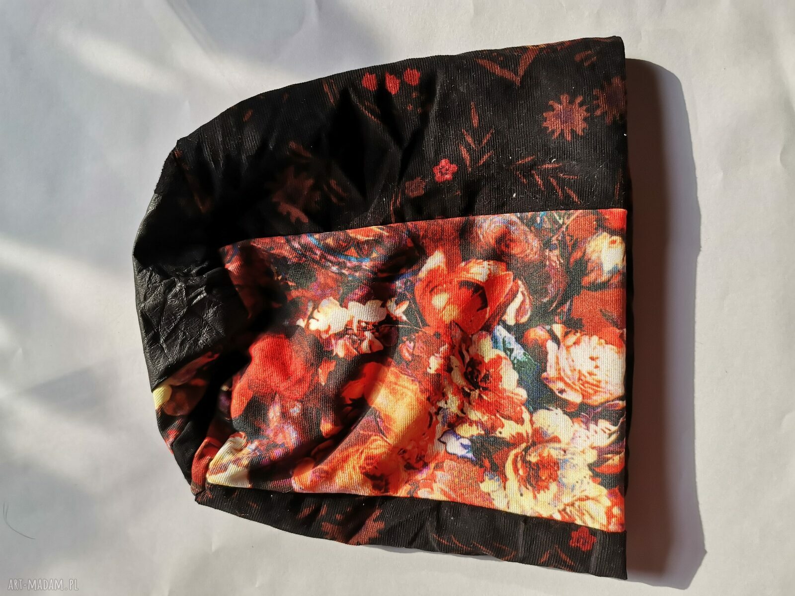 Czapka Smerfetka Patchworkowa 56-57 cm na Podszewce - Folk Boho z Frędzlami