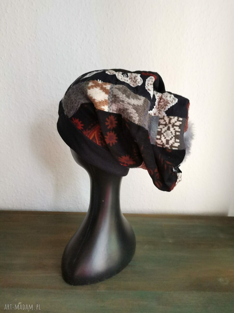 Czapka patchworkowa Smerfetka Boho na podszewce - rozmiar 57-58 cm
