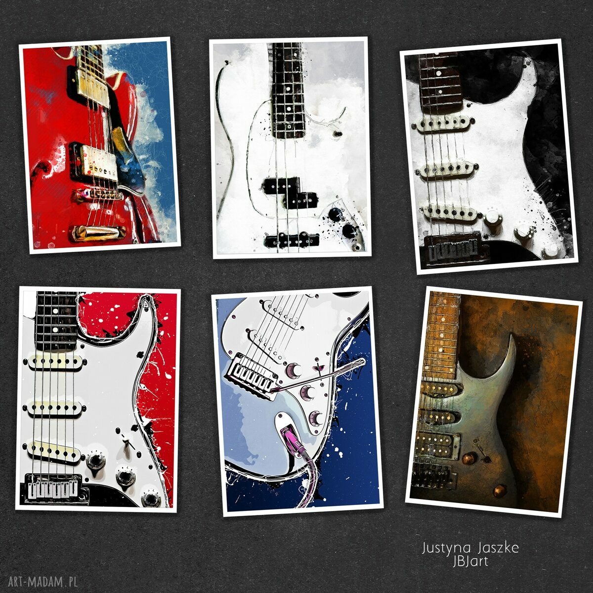 Muzyka 6 gitar - zestaw 6 grafik w rozmiarze 13x18 cm