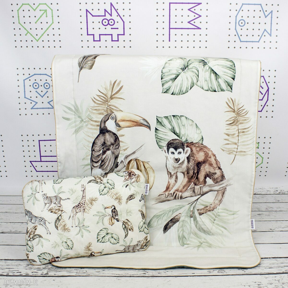 Kocyk minky 75x100 i płaska poduszka 30x45 Safari - zestaw do łóżeczka 120x60