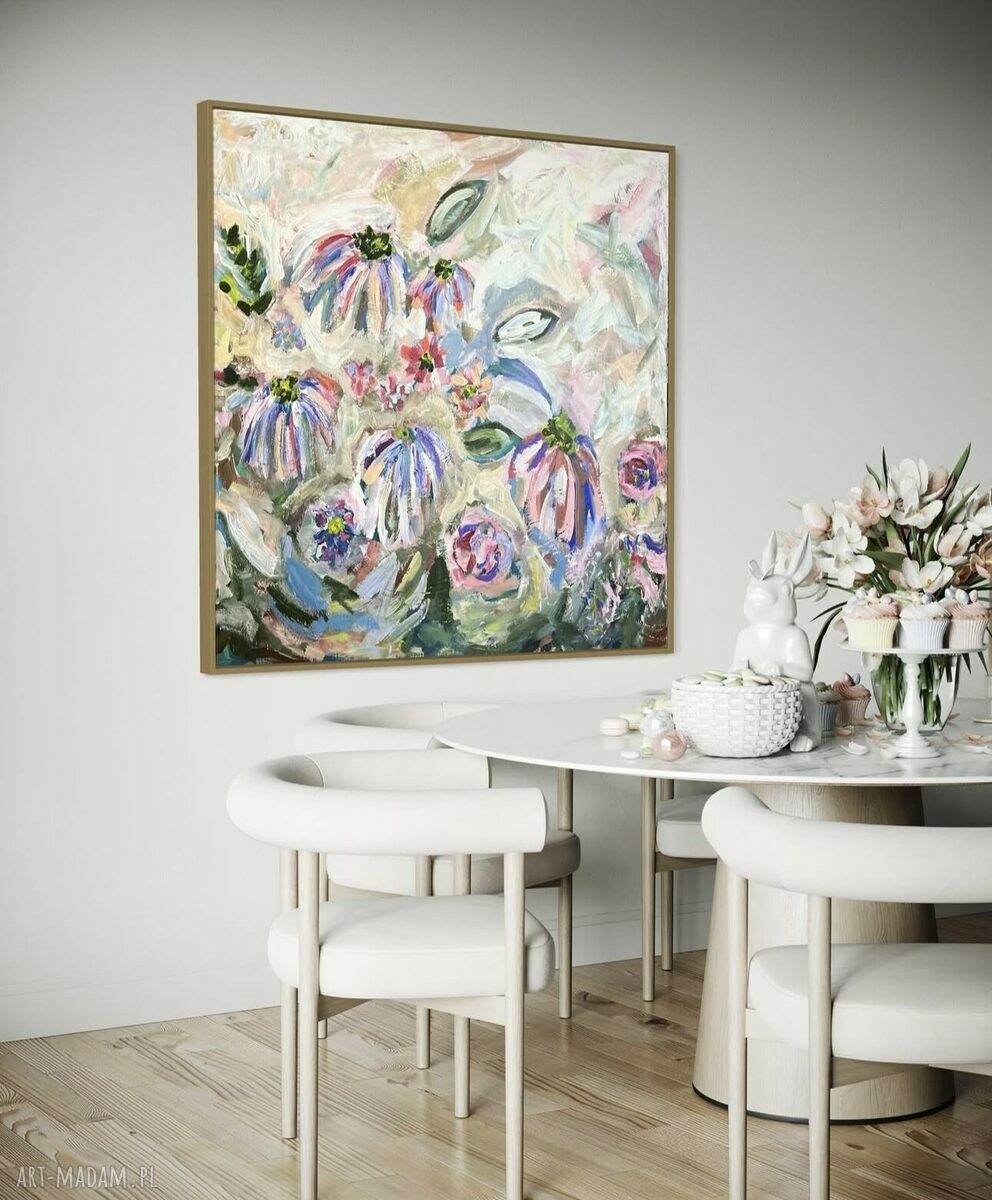 Abstrakcyjny obraz 80x80 cm - kolorowe kwiaty