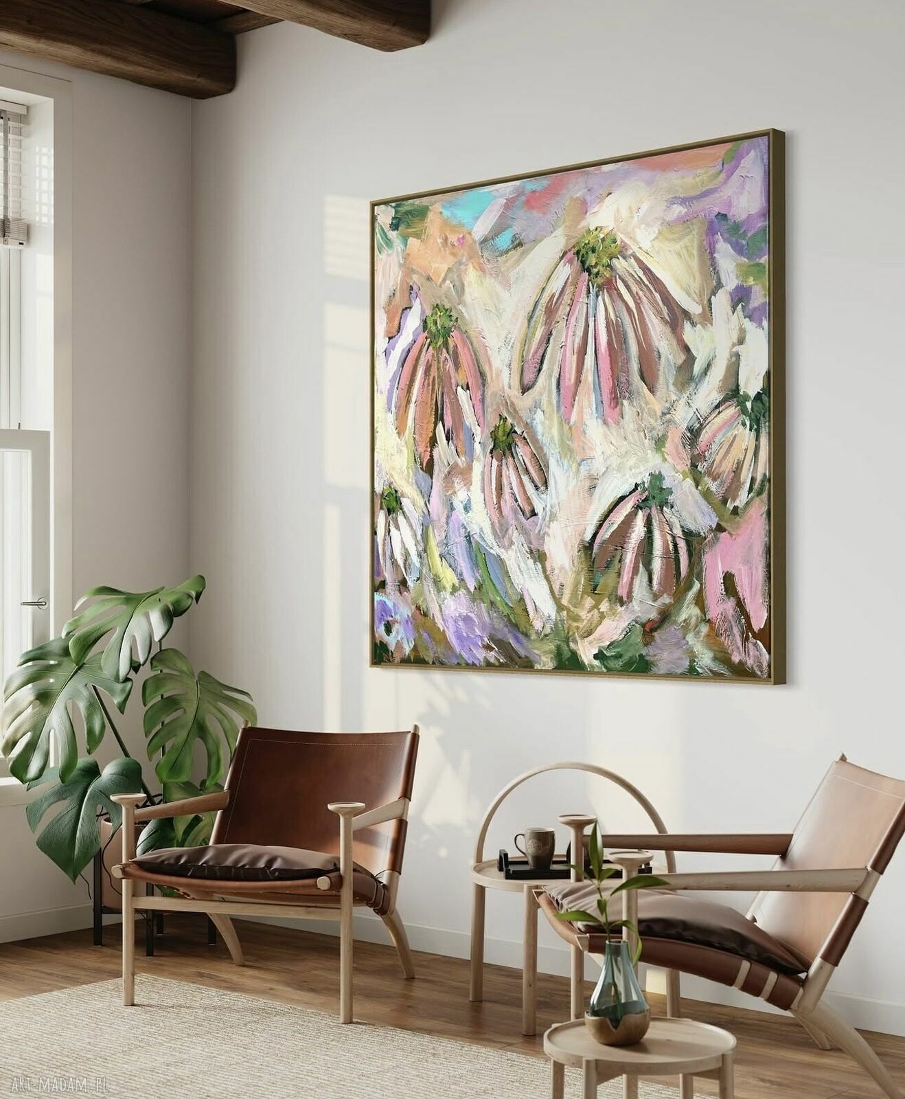 Abstrakcja 80x80 cm - obraz abstrakcyjny z motywem kwiatów