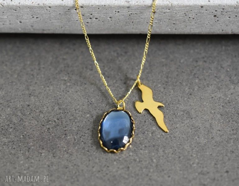 925 pozłacany srebrny łańcuszek stylu vintage kamienie mewa