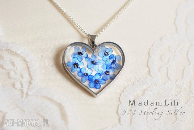 925 ♥ prawdziwe kwiaty niezapominajki ♥ srebrny łańcuszek