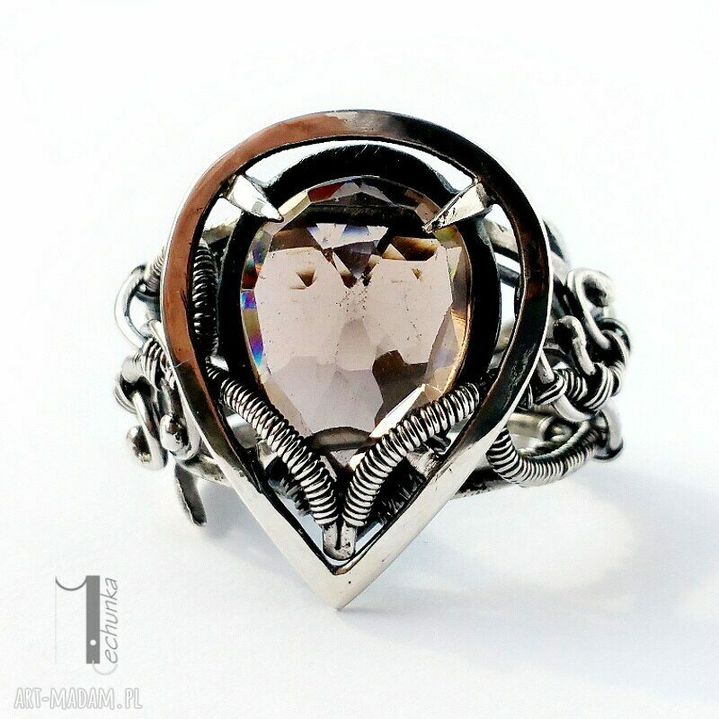 pierścionki: Ratri srebrny pierścień z kwarcem dymnym ręczne wykonanie