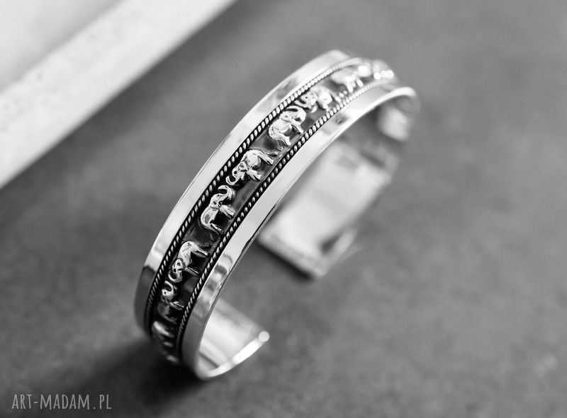 bransoletki: 925 Srebrna bransoletka SŁONIE Ręcznie wykonane