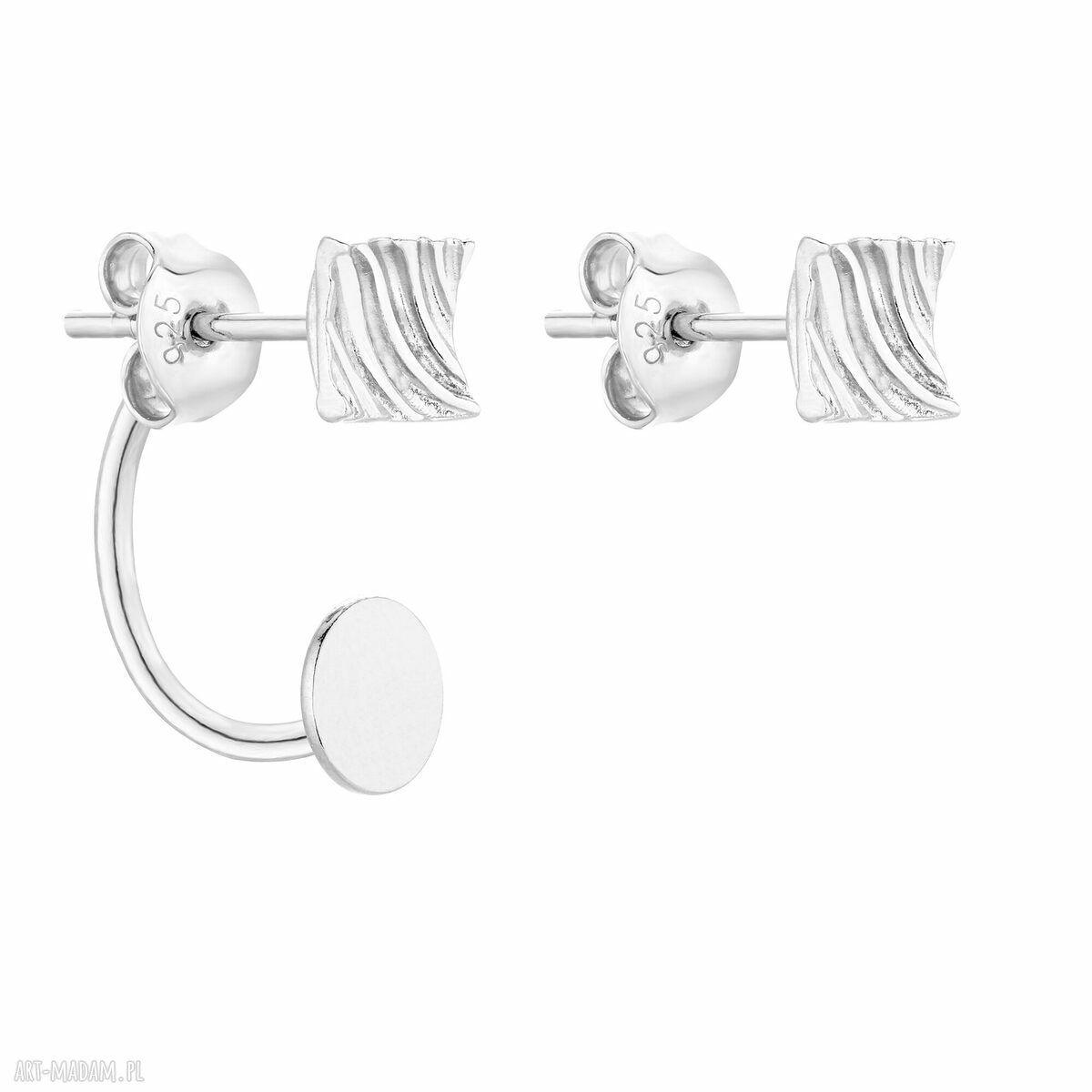 Srebrne asymetryczne kolczyki ozdobnymi kwadratami zaucho srebro