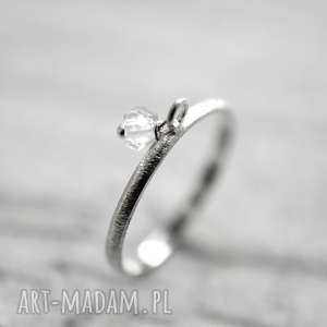 925 srebrny pierścionek mini diamant z herkimer - białe, minerał