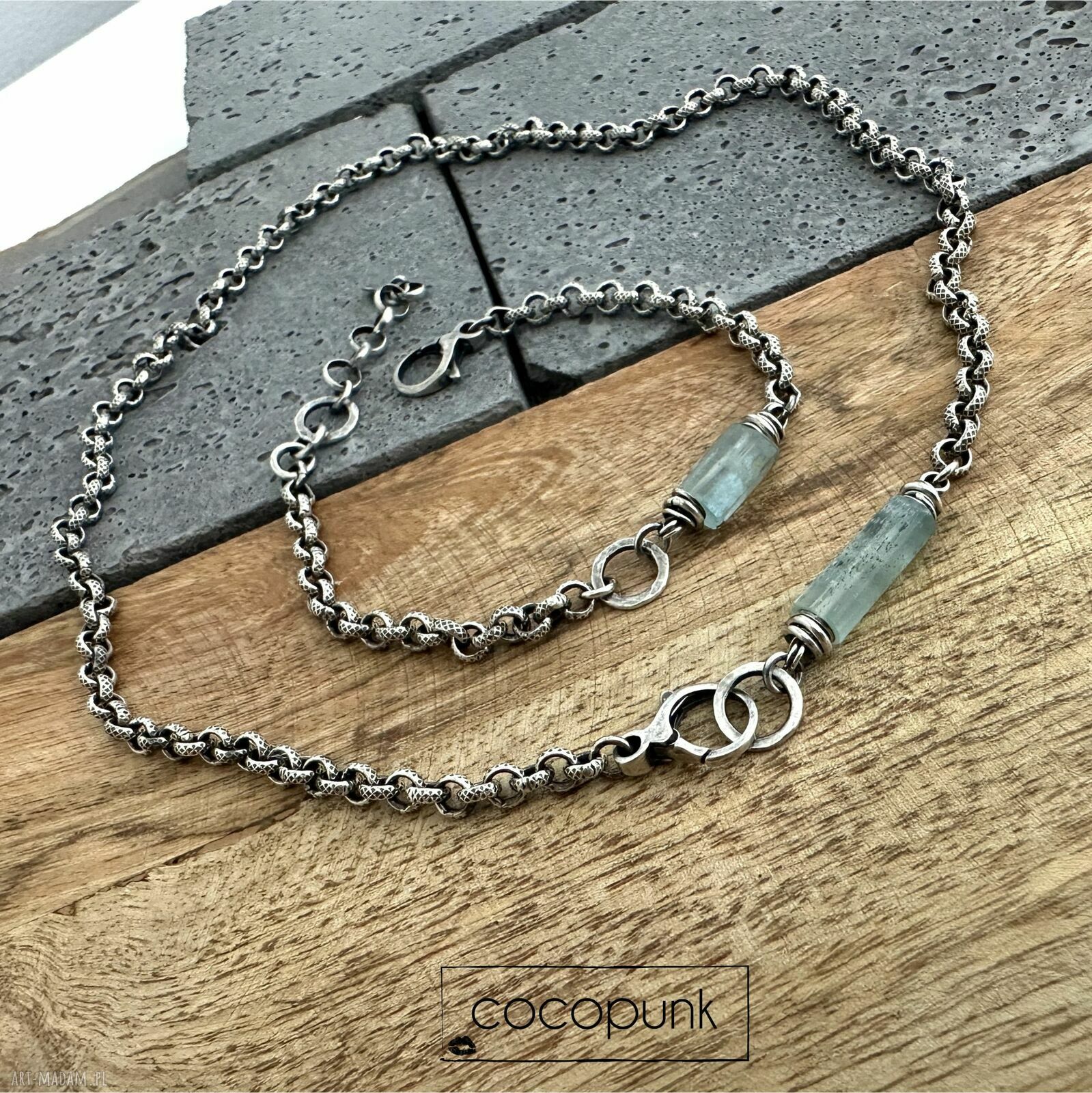 Komplet srebro 925 i akwamaryn naszyjnik z bransoletką Cocopunk (handmade)