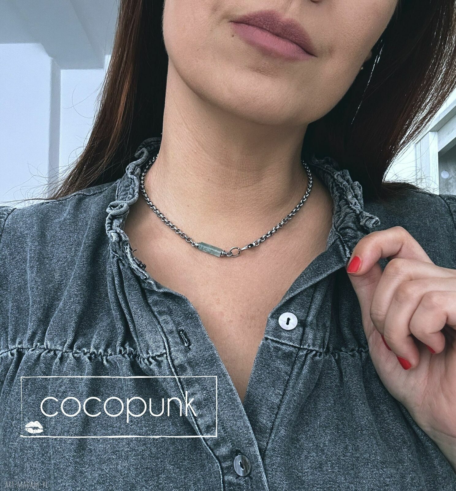 Komplet srebro 925 i akwamaryn naszyjnik z bransoletką Cocopunk (handmade)