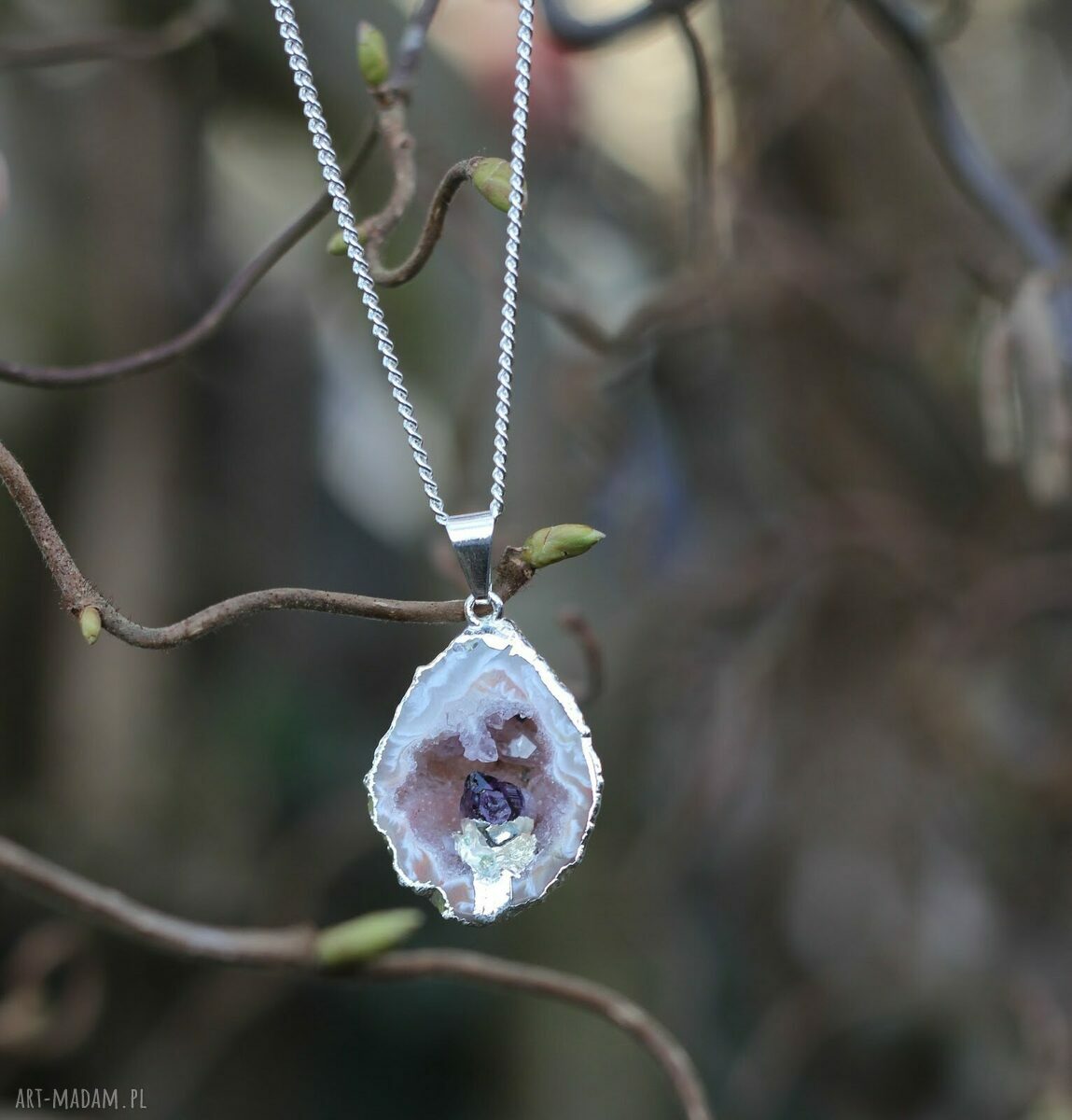 925 Sterling ♥ Agat ametyst ♥ Naszyjnik