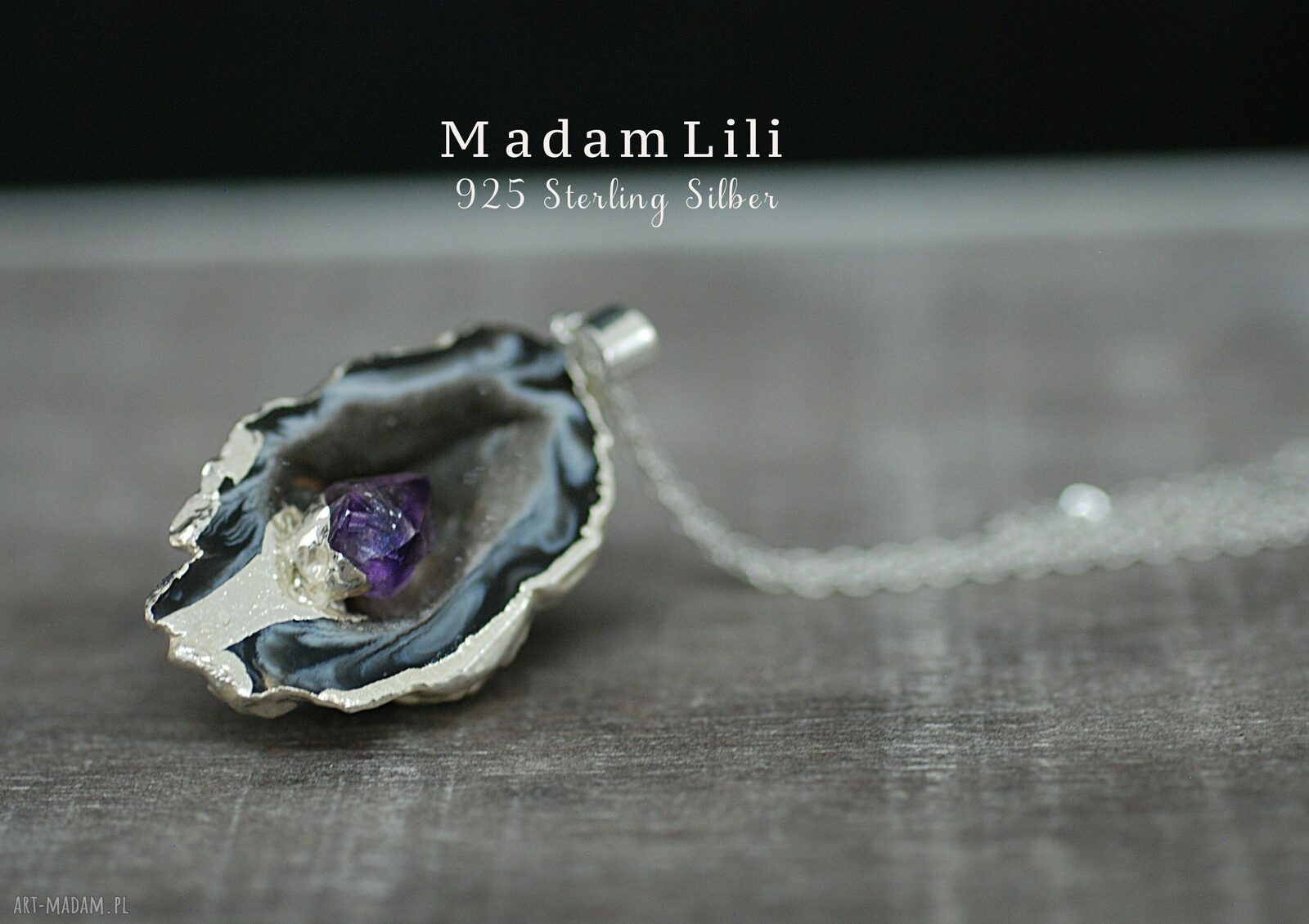 925 Sterling ♥ Agat ametyst ♥ Naszyjnik