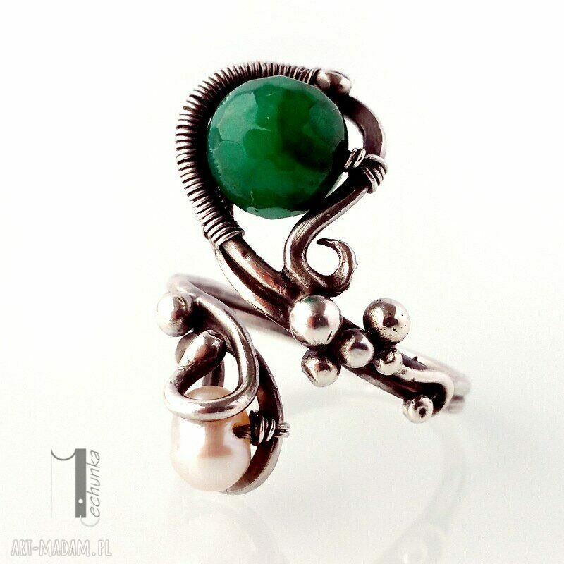 pierścionki: Sweet berries candy IV srebrny pierścionek z perłą i agatem HandMade