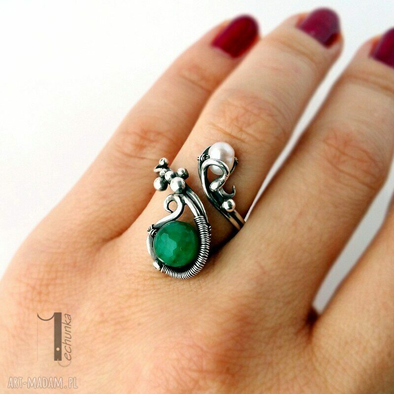 pierścionki: Sweet berries candy IV srebrny pierścionek z perłą i agatem HandMade