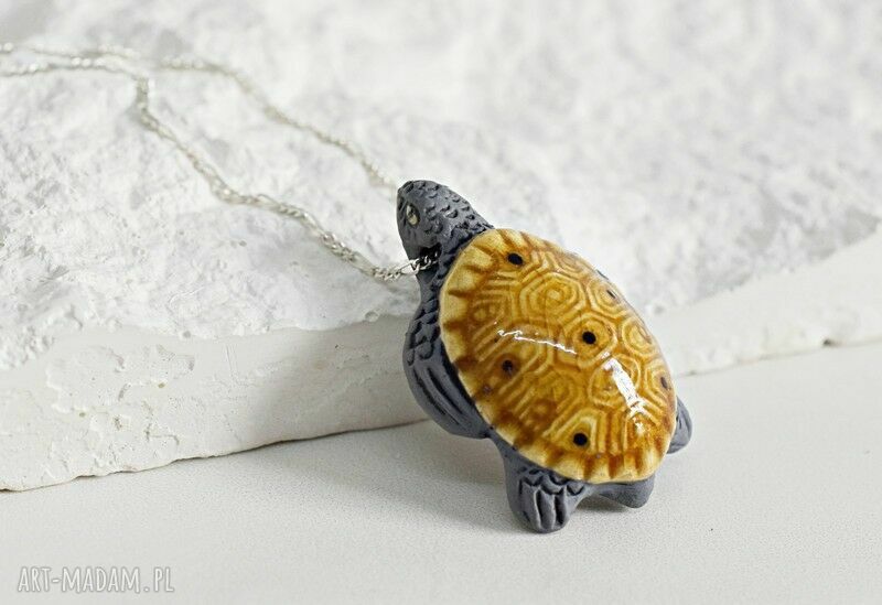 925 łańcuszek peruwiańskiej ceramiki żółw zwierze srebro