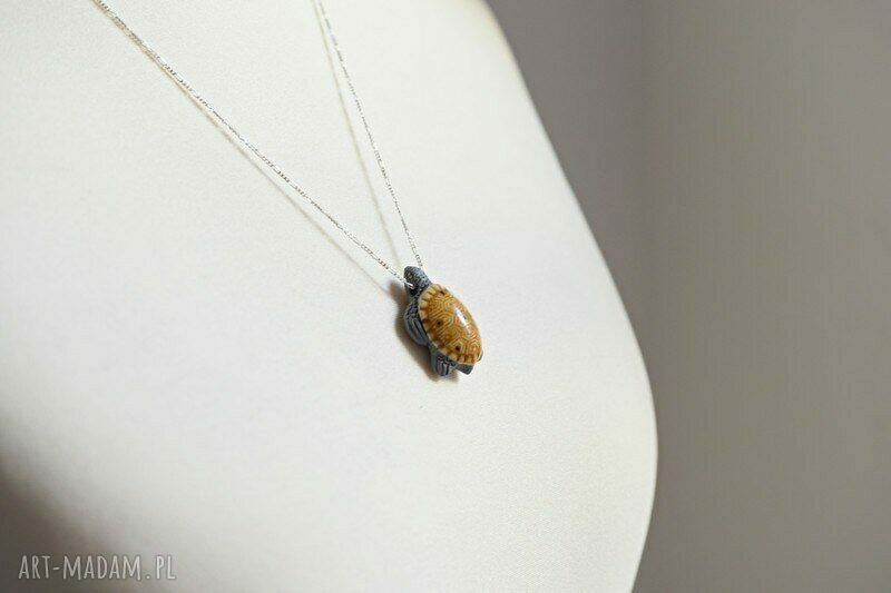 naszyjniki: 925 ŻÓŁW II łańcuszek z peruwiańskiej ceramiki handmade