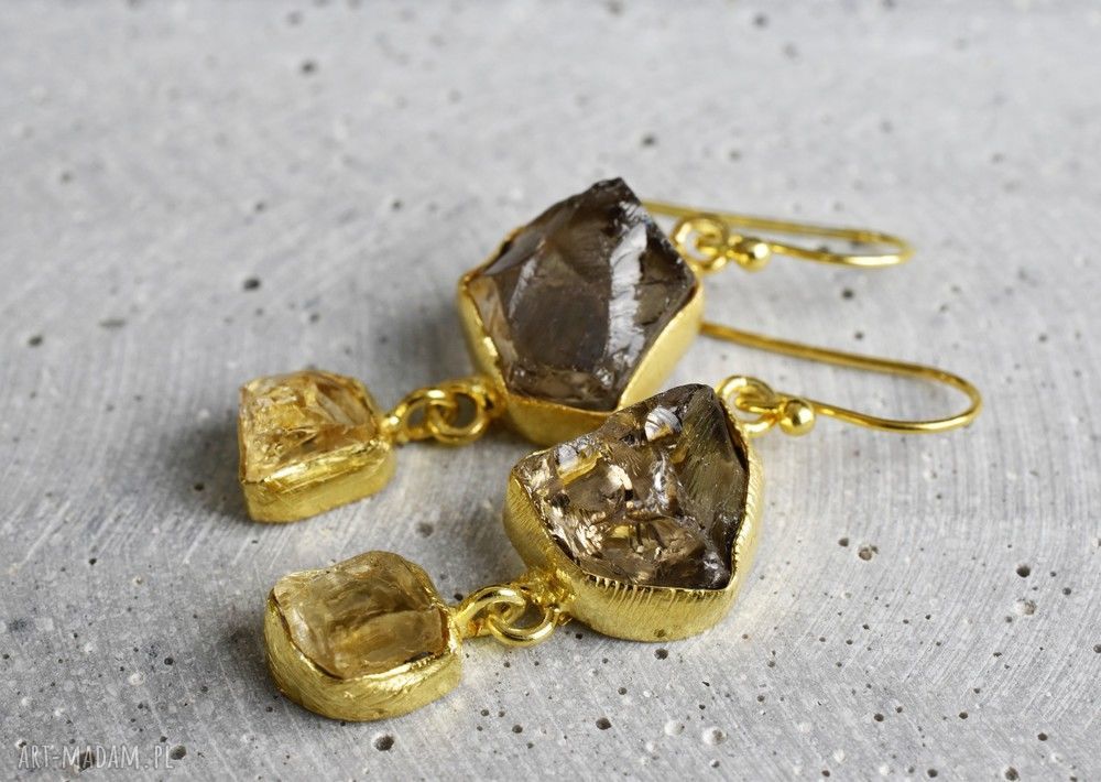 925 18k kolczyki kwarc dymny& cytryn minerał kamień berlin pozłacany