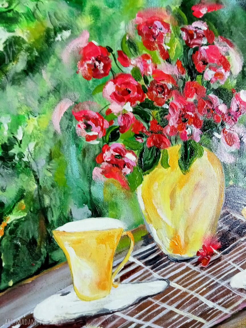 Obraz akrylowy „A cup of tea” - ręcznie malowany na płótnie 50x40x2 cm