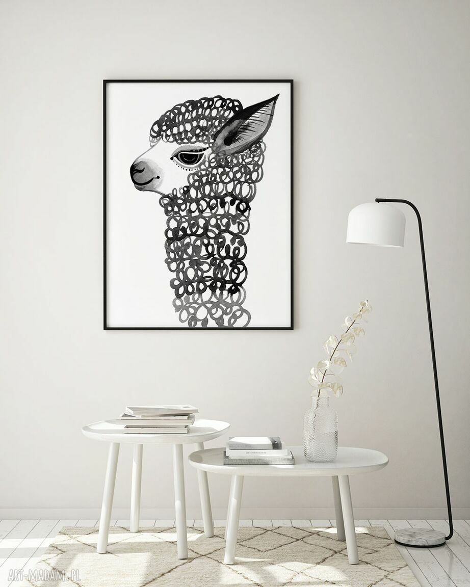 Plakat A2 - Lama (czarna ilustracja z tuszu)