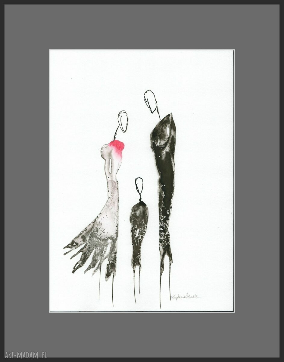 Czarno-biała abstrakcja A4 - ręcznie malowany plakat do salonu w stylu skandynawskim (21x30 cm)