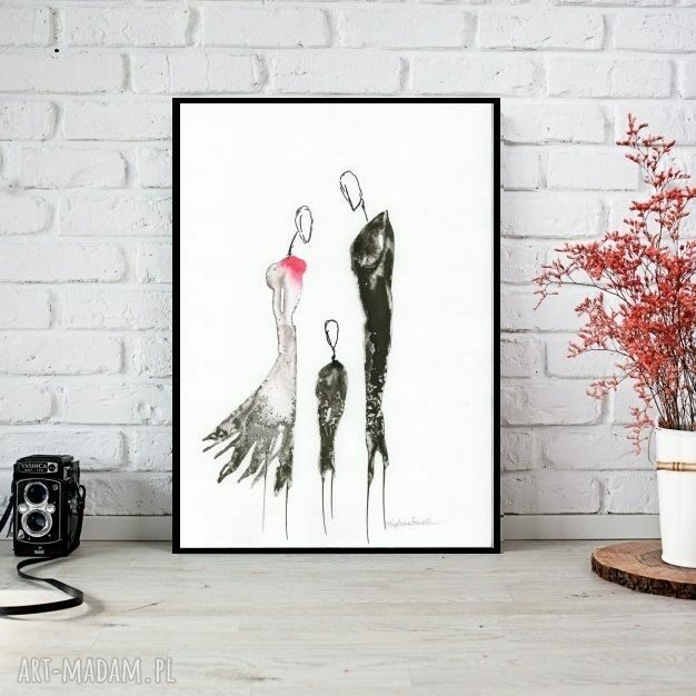 Czarno-biała abstrakcja A4 - ręcznie malowany plakat do salonu w stylu skandynawskim (21x30 cm)