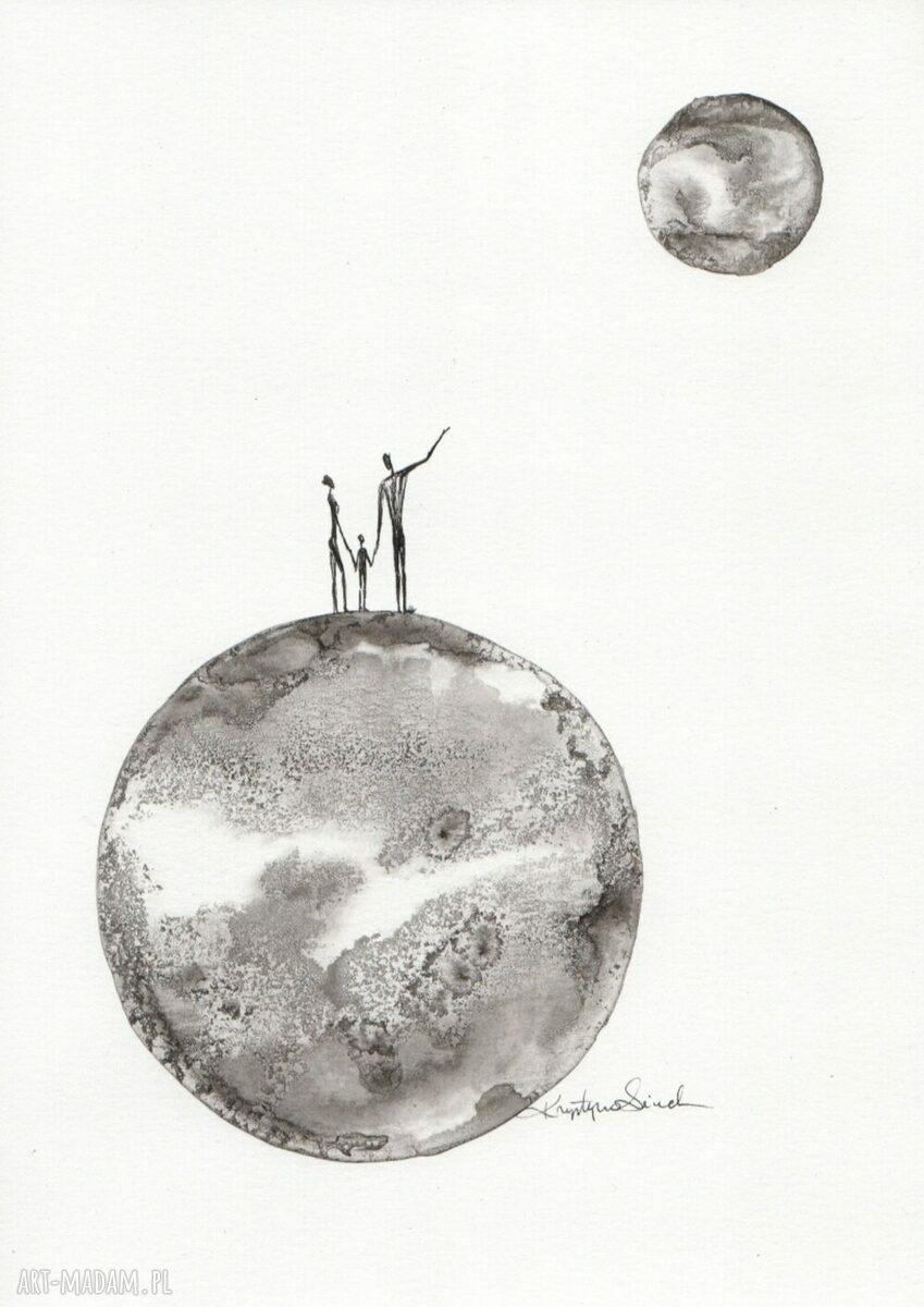 Grafika skandynawska 21 x 30 cm - czarno-biały abstrakt malowany tuszem