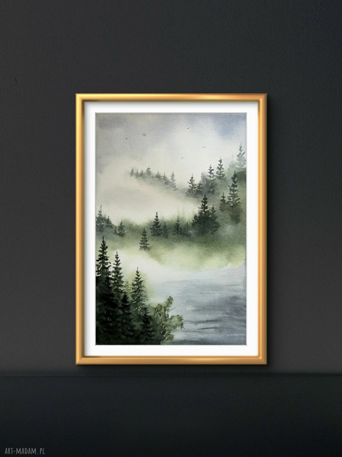 Akwarela A5 „Mgła” - las i choinki na papierze 19 x 13,5 cm