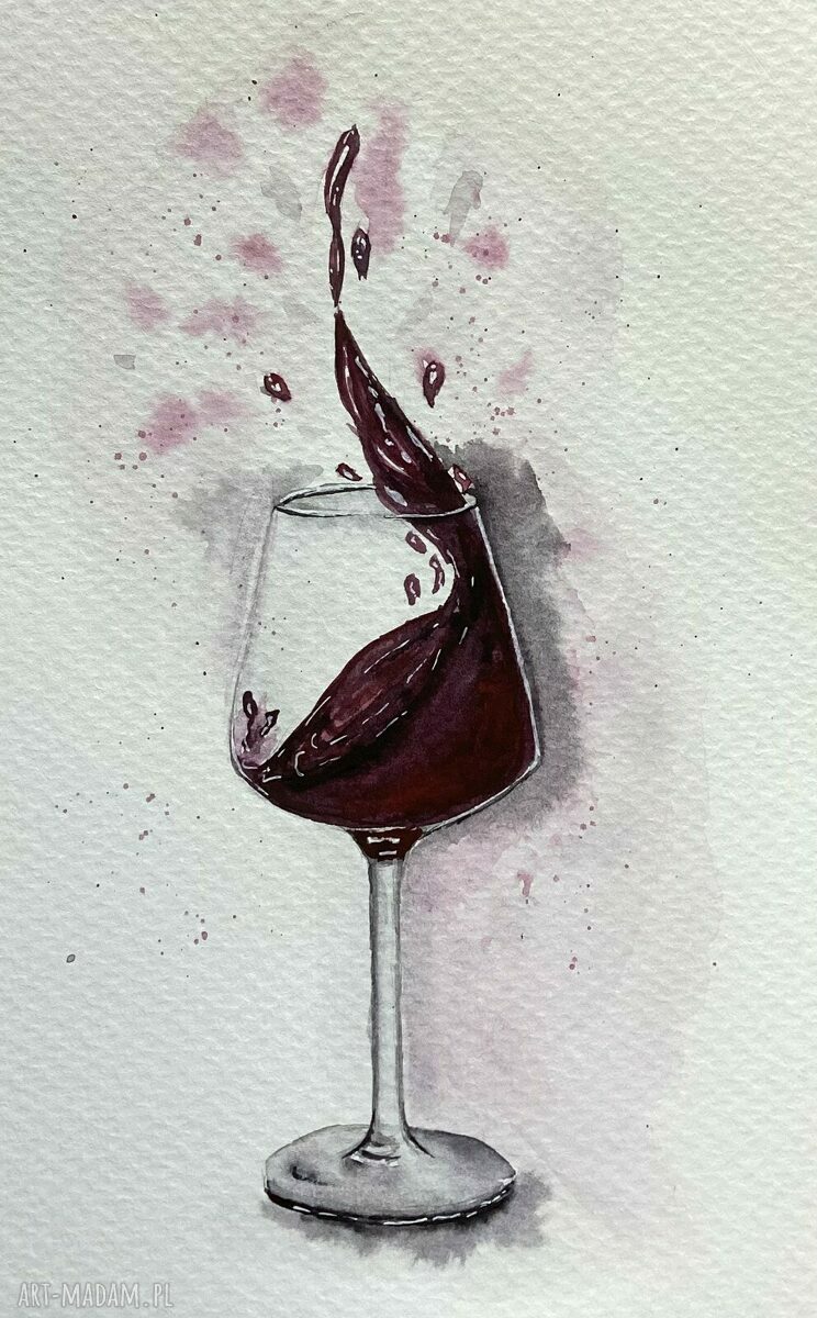 Akwarela A5 Wino - ręcznie malowany obraz 13x20 cm bez ramki