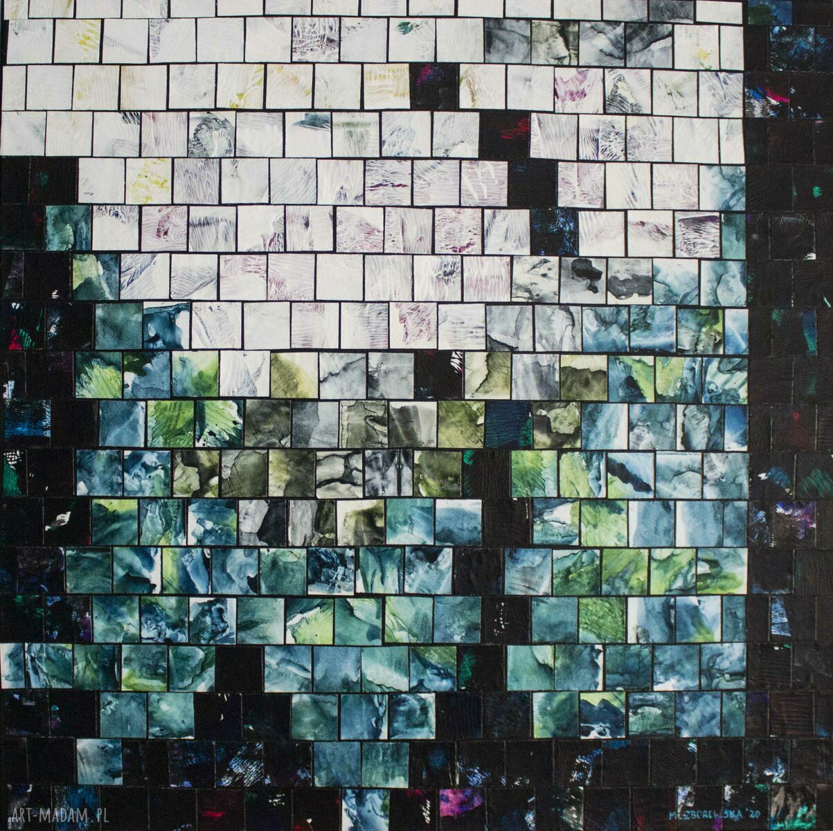 Abstrakcja 1 - mozaika akwarela i akryl na blejtramie 55x55