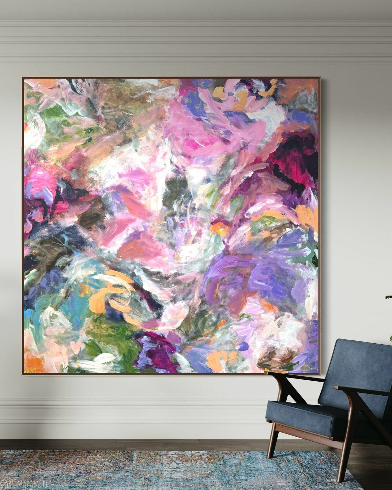 Kolorowy obraz abstrakcyjny 100x100 cm - nowoczesne malarstwo na płótnie