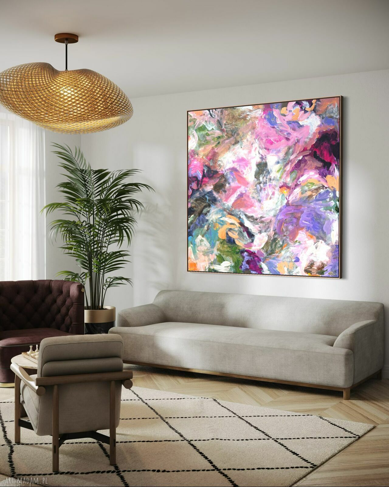 Kolorowy obraz abstrakcyjny 100x100 cm - nowoczesne malarstwo na płótnie