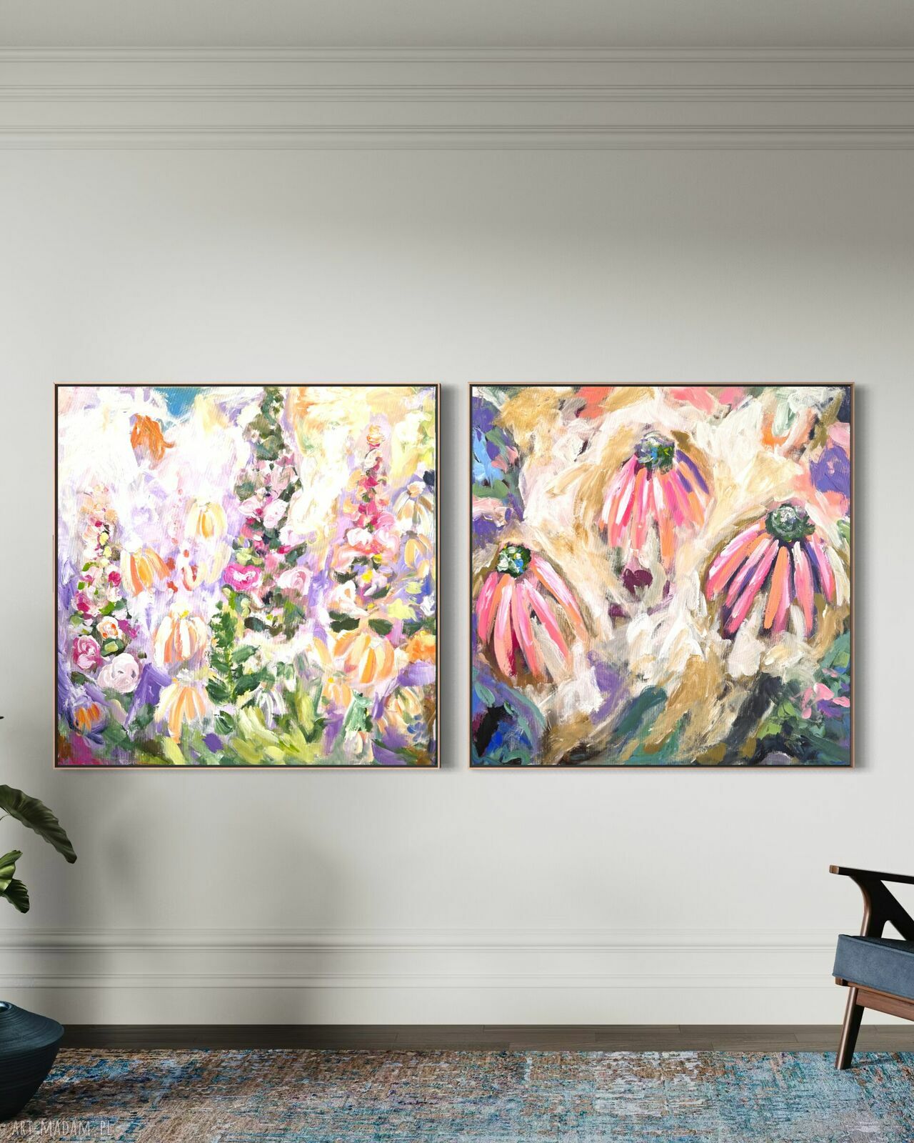 Kolorowy obraz abstrakcyjny 100x100 cm - nowoczesne malarstwo na płótnie