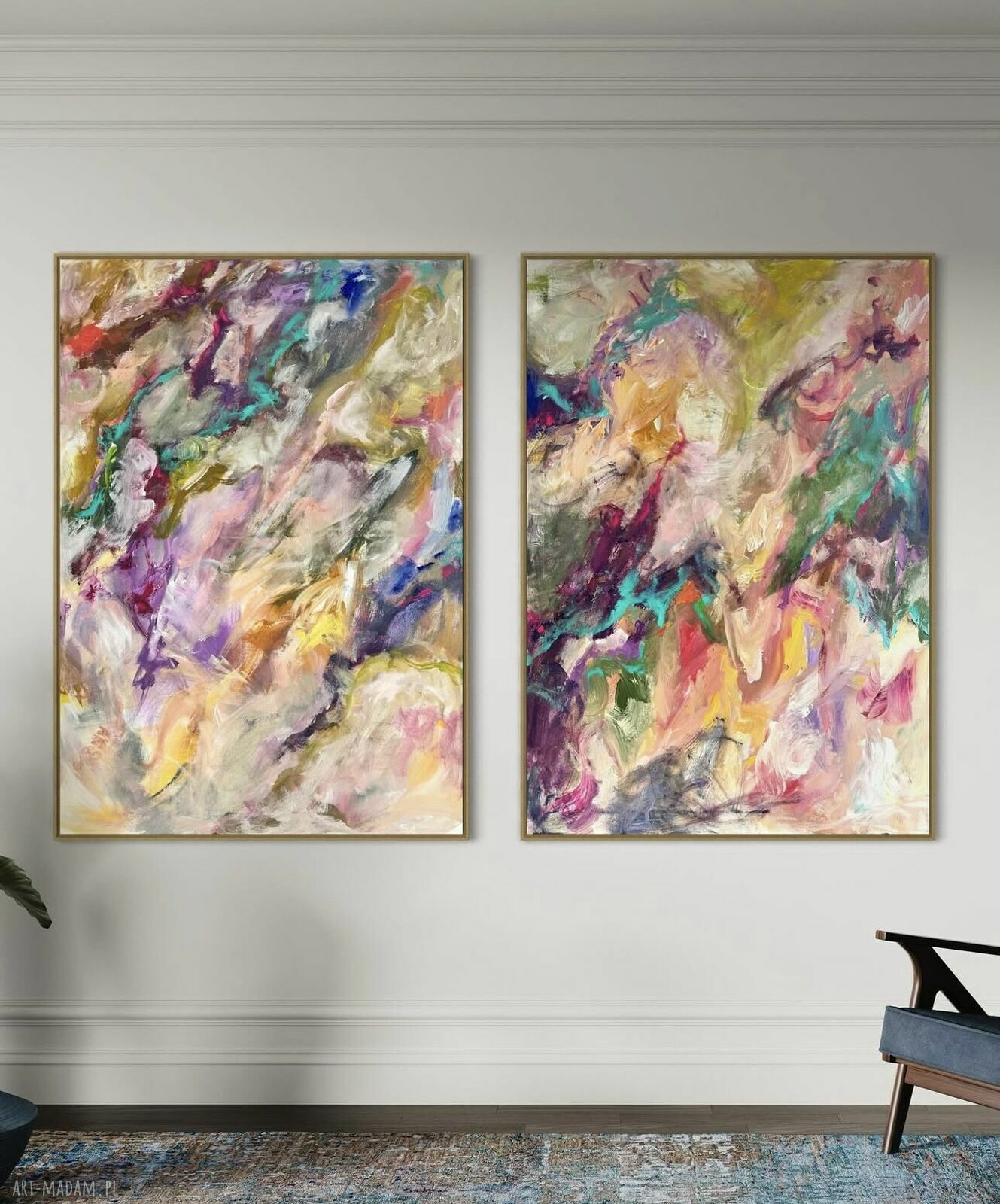 Zestaw abstrakcji 100x70 cm By Ferens - kolorowa kompozycja do salonu