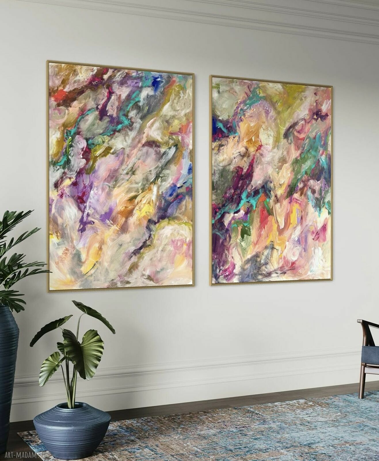 Zestaw abstrakcji 100x70 cm By Ferens - kolorowa kompozycja do salonu