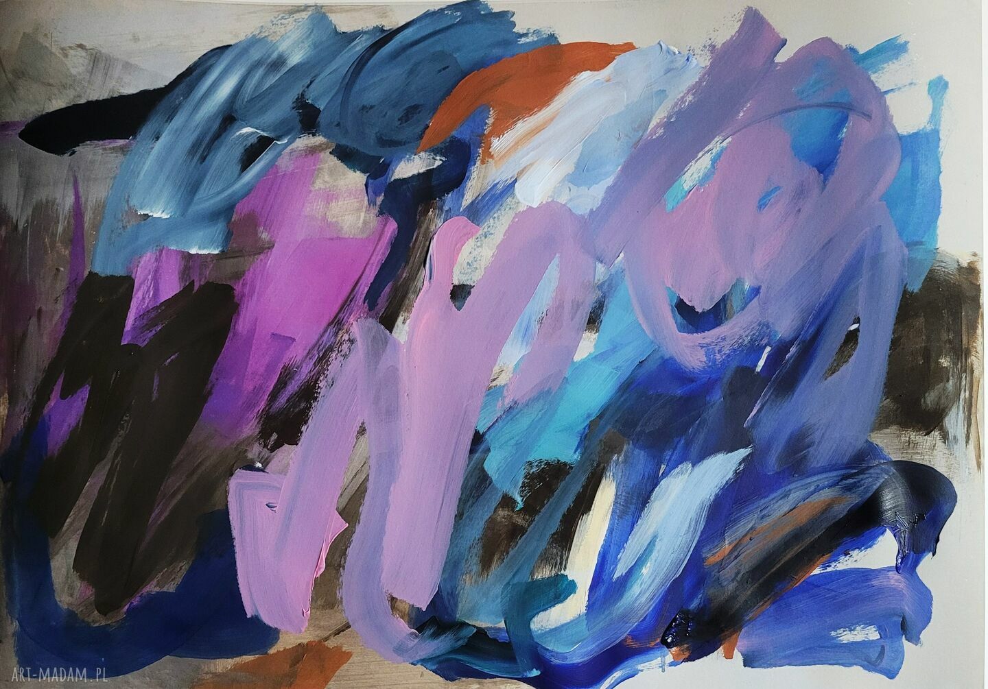 Abstrakcja 100x70 cm w fioletach i błękitach - obraz akrylowy Louka