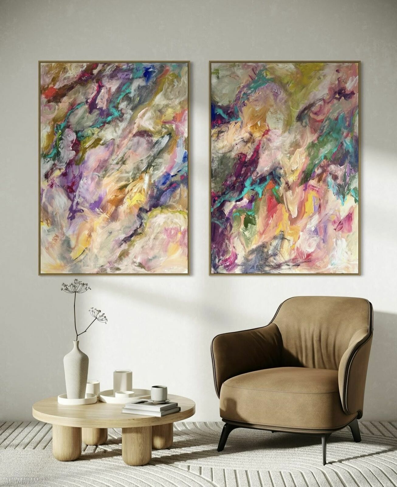 Zestaw abstrakcji 100x70 cm By Ferens - kolorowa kompozycja do salonu