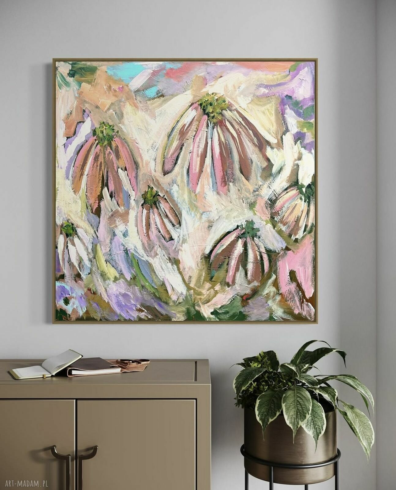 Abstrakcja 80x80 cm - obraz abstrakcyjny z motywem kwiatów